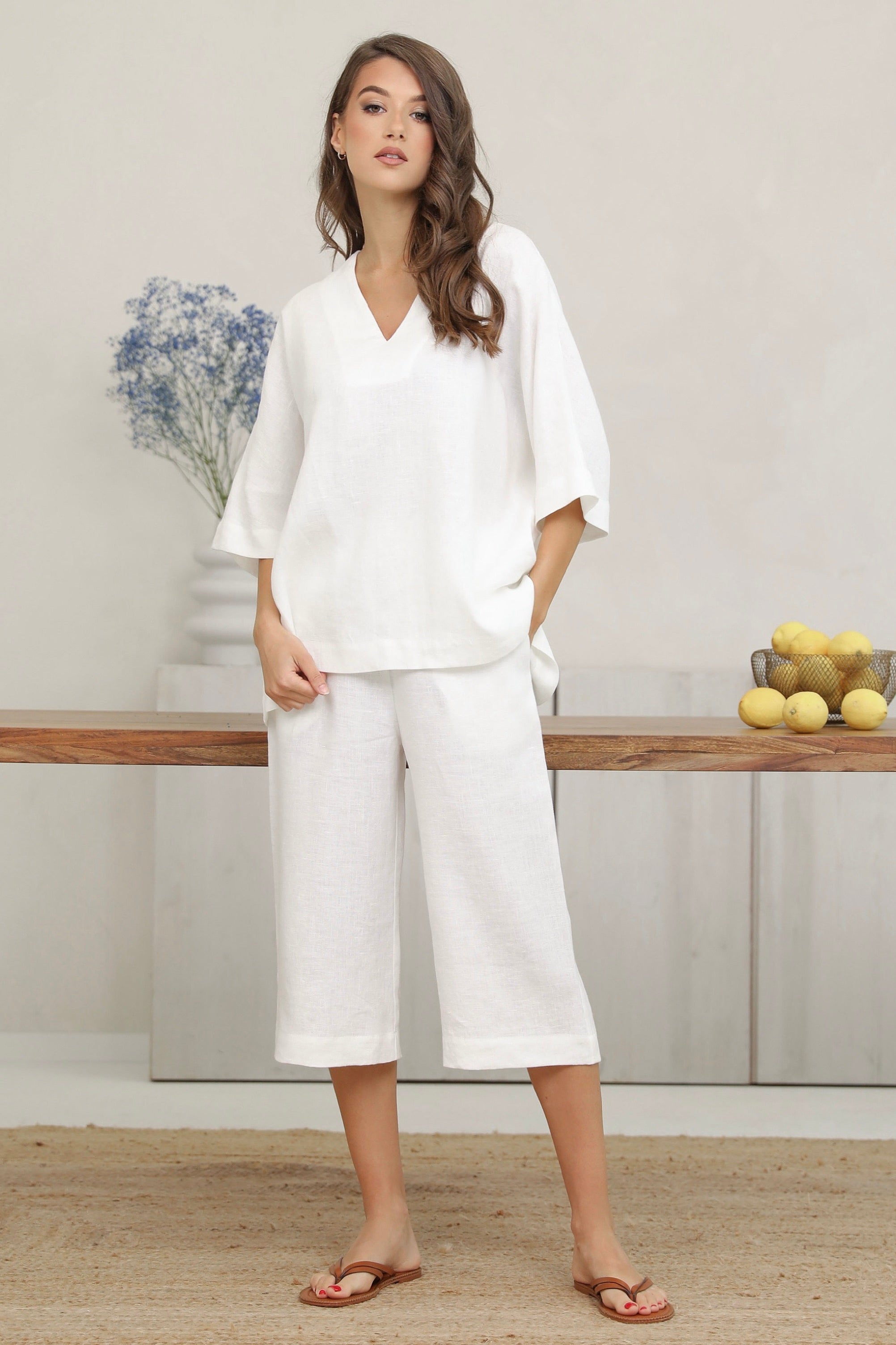 Pieces Linen Set in Milk White