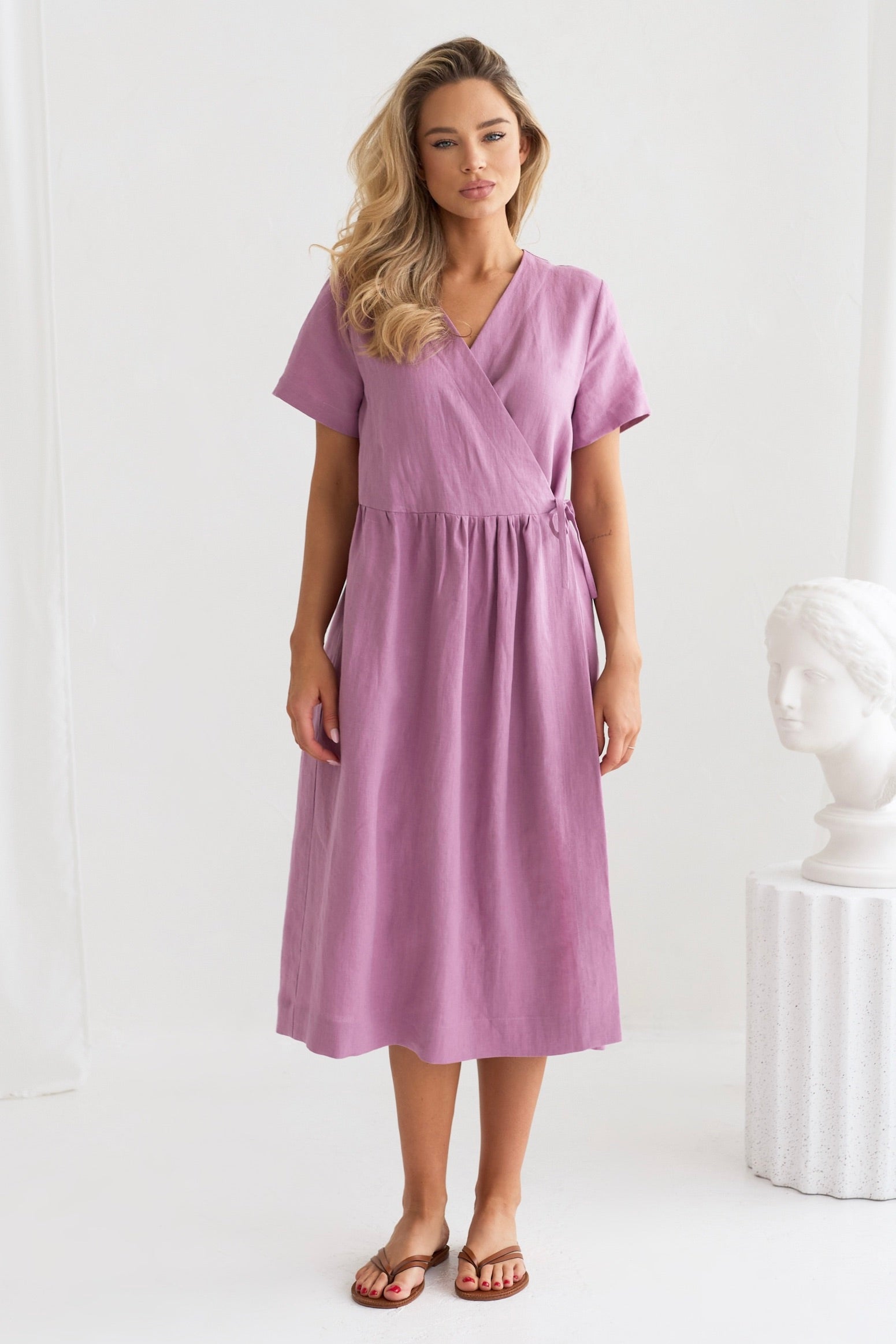 white christmas dresses Linen Wrap Dress in Lilac Linen Swan white christmas dresses Linen Wrap Dress in Lilac Linen Swan