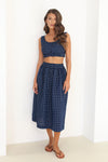 checkered linen skirt, checkered skirt, check skirt, gingham skirt, navy linen skirt, blue linen skirt, linen skirt, linen skirt with elastic waist, high waisted linen skirt, linen skirt pockets, linen skirt midi, summer linen skirt, casual skirt