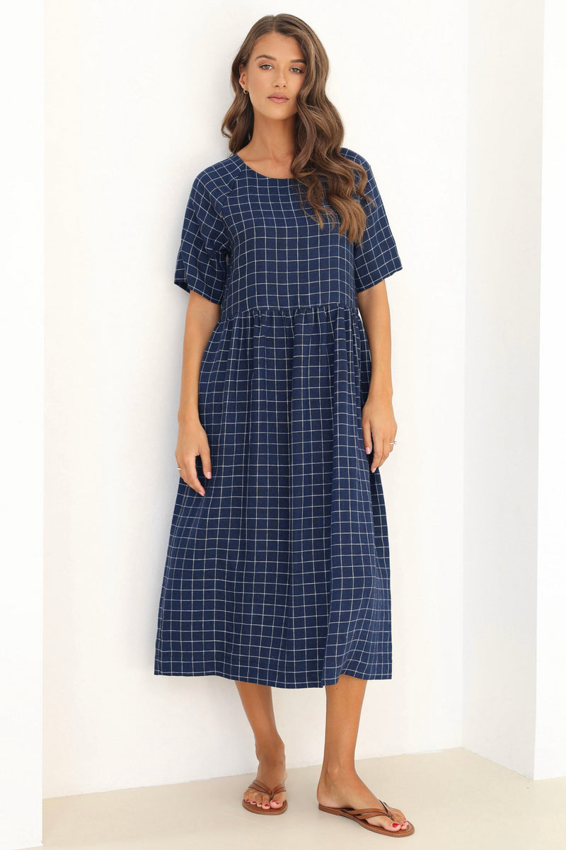 navy linen dress, plaid summer dress, linen dress, midi linen dress, basic linen dress, dress linen, european linen dress, lithuanian linen dress, modest linendress, summer linen dress, gingham dress, check dress, gingham linen dress