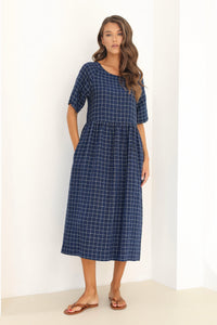 navy linen dress, plaid summer dress, linen dress, midi linen dress, basic linen dress, dress linen, european linen dress, lithuanian linen dress, modest linendress, summer linen dress, gingham dress, check dress, gingham linen dress