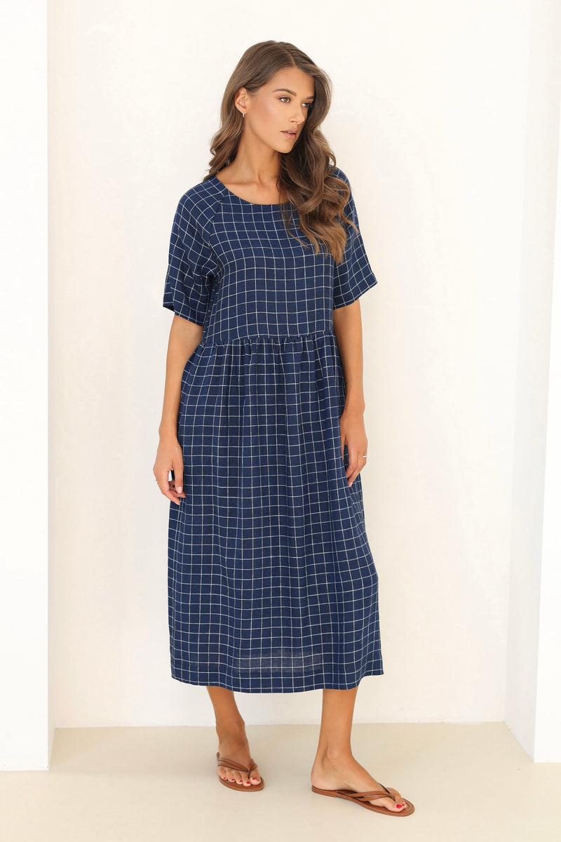 navy linen dress, plaid summer dress, linen dress, midi linen dress, basic linen dress, dress linen, european linen dress, lithuanian linen dress, modest linendress, summer linen dress, gingham dress, check dress, gingham linen dress