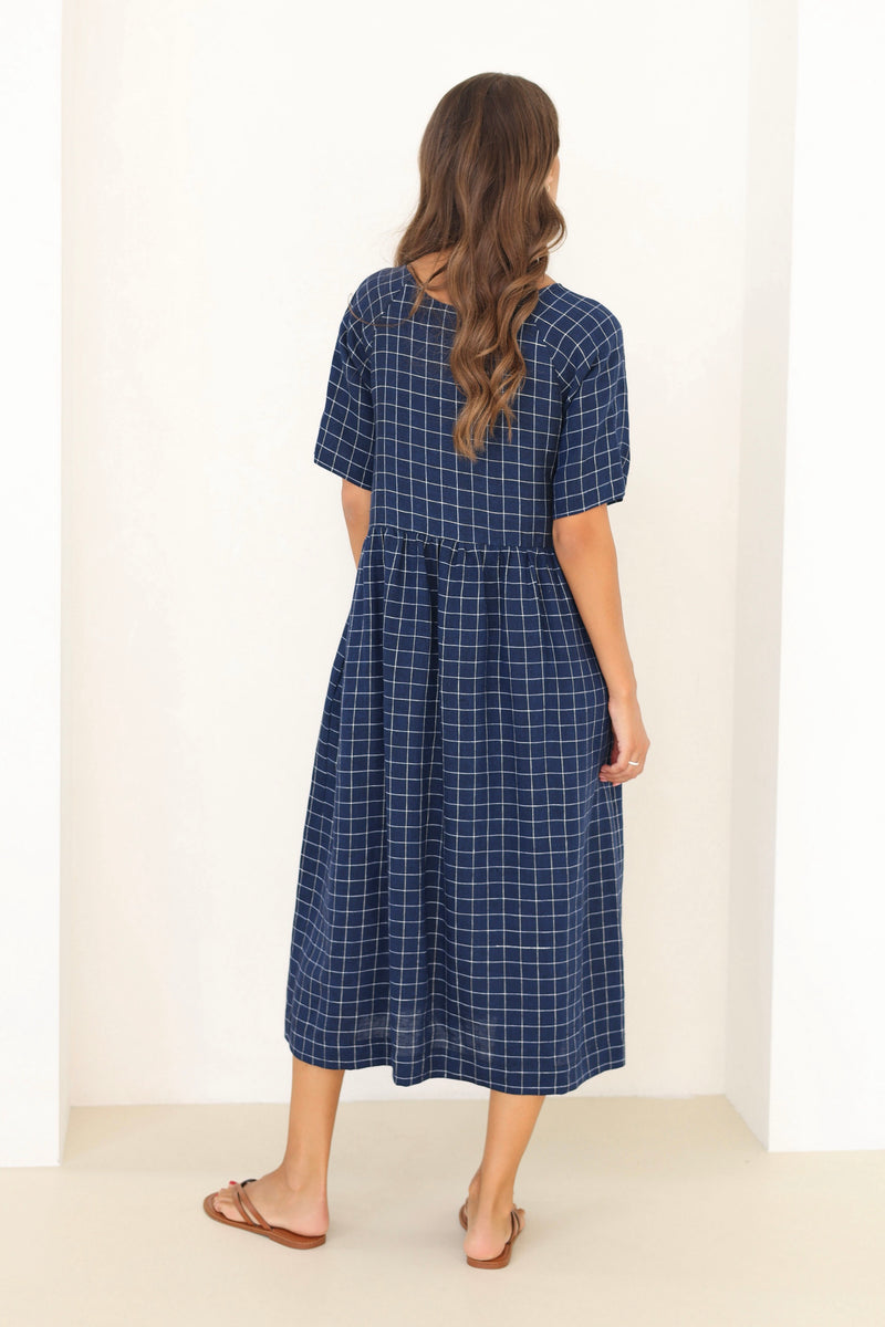 navy linen dress, plaid summer dress, linen dress, midi linen dress, basic linen dress, dress linen, european linen dress, lithuanian linen dress, modest linendress, summer linen dress, gingham dress, check dress, gingham linen dress