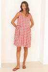 red and white checkered dress, check dress, checkered dress, plaid summer dress, gingham dress, women linen dress, sleeveless linen dress, summer dress, gingham clothes, oversized dress, casual dress, sundress, vacation dress, Lithuanian linen