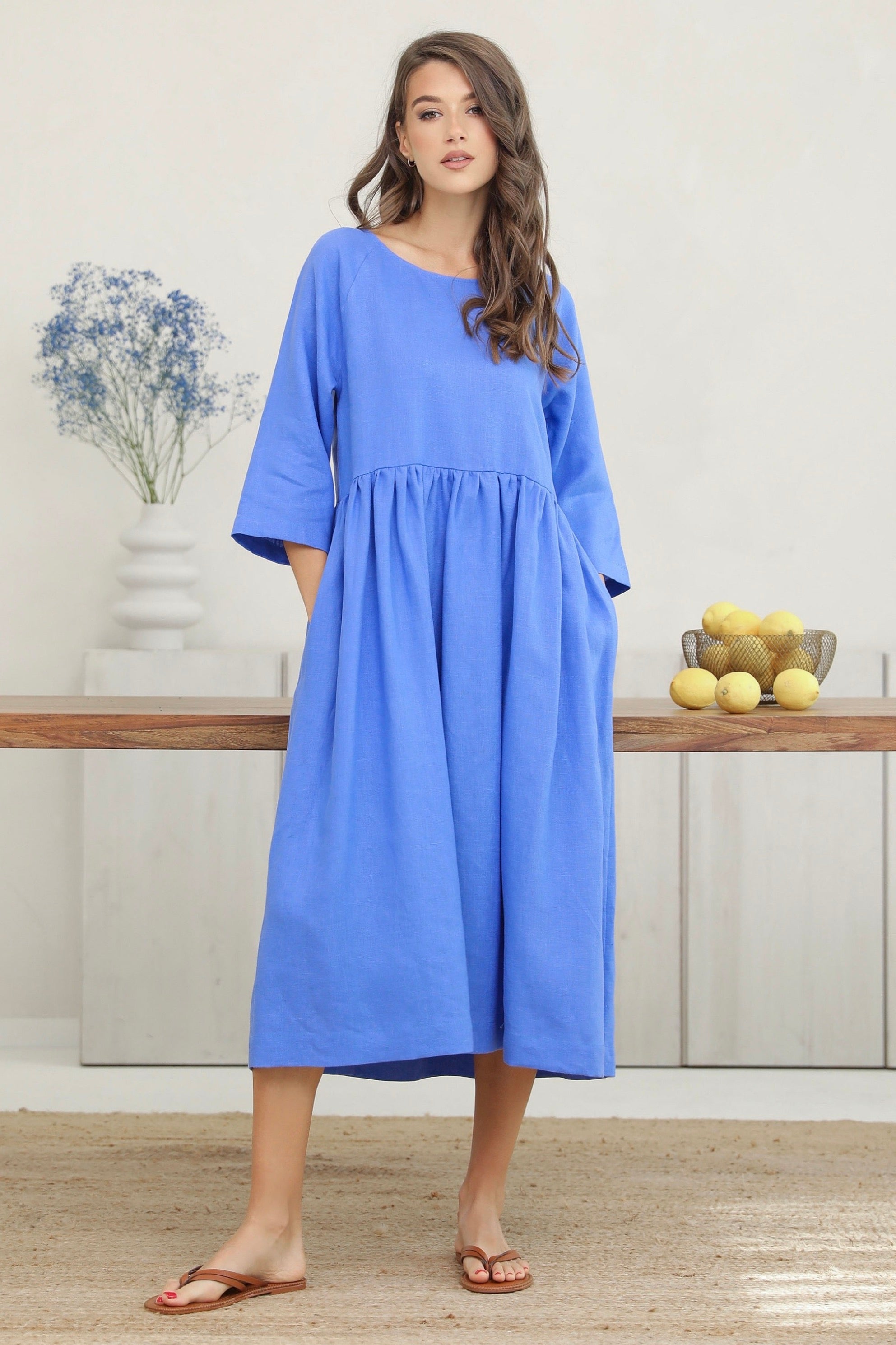 Linen Oversized Dress in Cornflower Blue Linen Swan Linen Oversized Dress in Cornflower Blue Linen Swan