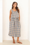 Button Front Linen Skirt, Checkered Linen Skirt, Linen Skirt With Elastic Waist, Linen Skirt with Pockets, checkered linen skirt, check skirt, gingham skirt, blue linen skirt, high waisted linen skirt, linen skirt midi, summer linen skirt