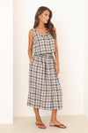 Button Front Linen Skirt, Checkered Linen Skirt, Linen Skirt With Elastic Waist, Linen Skirt with Pockets, checkered linen skirt, check skirt, gingham skirt, blue linen skirt, high waisted linen skirt, linen skirt midi, summer linen skirt