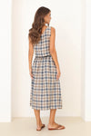 Button Front Linen Skirt, Checkered Linen Skirt, Linen Skirt With Elastic Waist, Linen Skirt with Pockets, checkered linen skirt, check skirt, gingham skirt, blue linen skirt, high waisted linen skirt, linen skirt midi, summer linen skirt