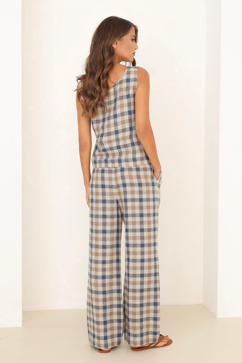 linen gingham pants, checkered pants women, womens gingham pants, gingham trousers, linen trousers, flowy linen pants, linen pants with pockets, loose linen pants, linen pants wide leg, wide linen pants, wide leg linen trousers