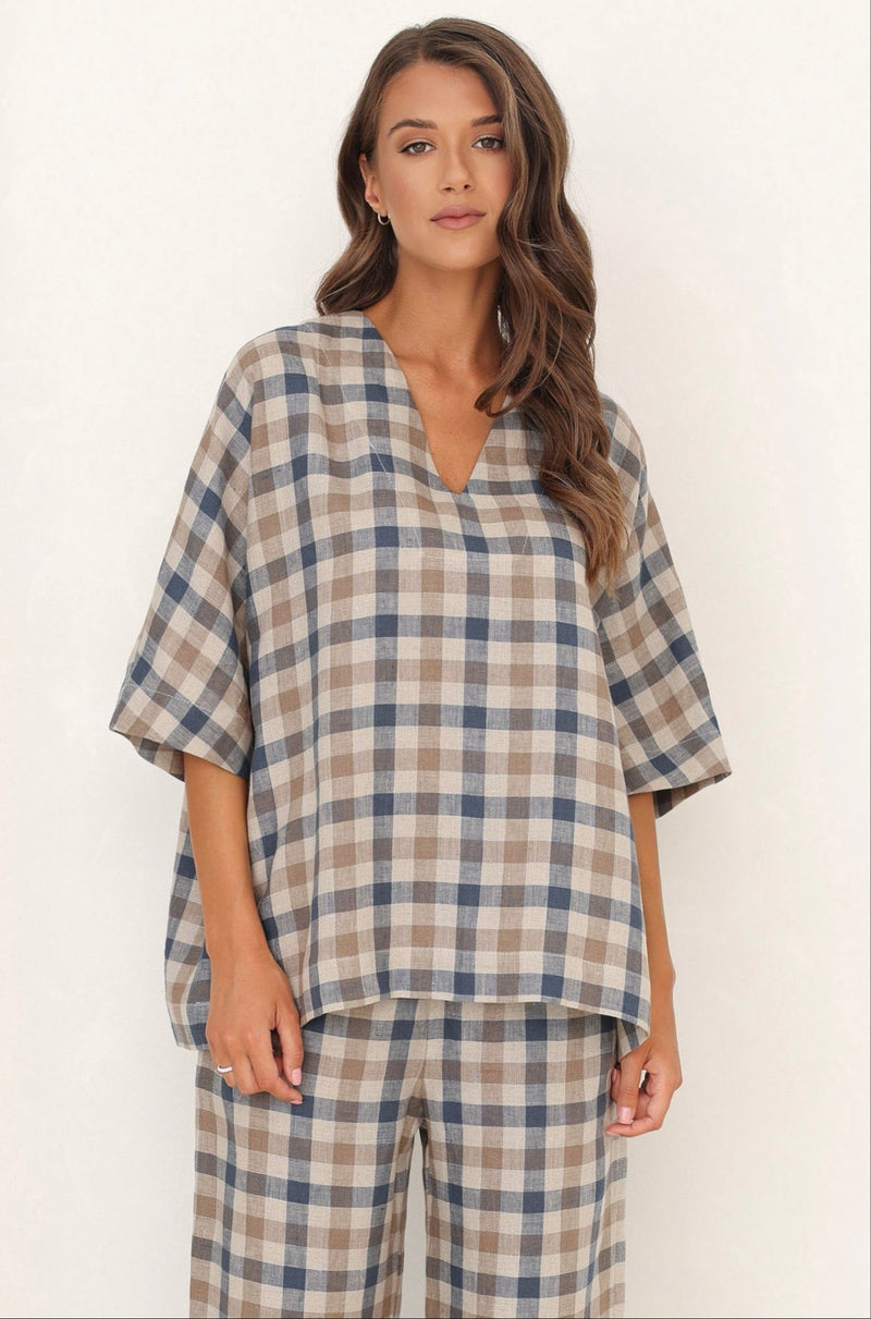 Oversized Linen Top, Boxy Linen Top, sustainable clothing, gingham linen top, linen tops, basic linen top, blouses linen, linen blouse, linen tshirt, linen clothing, linen clothes, linen clothes women, boho linen, casual linen, everyday linen