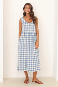 blue checkered dress, blue gingham dress, blue and white checkered dress, linen dress, gingham dress, check dress, checkered dress, gingham linen dress, gingham clothes, midi linen dress, basic linen dress, dress linen, lithuanian linen dress