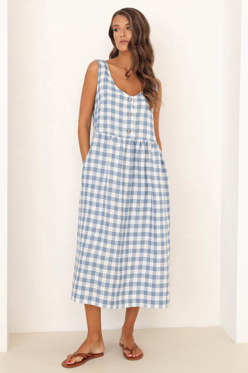 blue checkered dress, blue gingham dress, blue and white checkered dress, linen dress, gingham dress, check dress, checkered dress, gingham linen dress, gingham clothes, midi linen dress, basic linen dress, dress linen, lithuanian linen dress