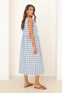 blue checkered dress, blue gingham dress, blue and white checkered dress, linen dress, gingham dress, check dress, checkered dress, gingham linen dress, gingham clothes, midi linen dress, basic linen dress, dress linen, lithuanian linen dress