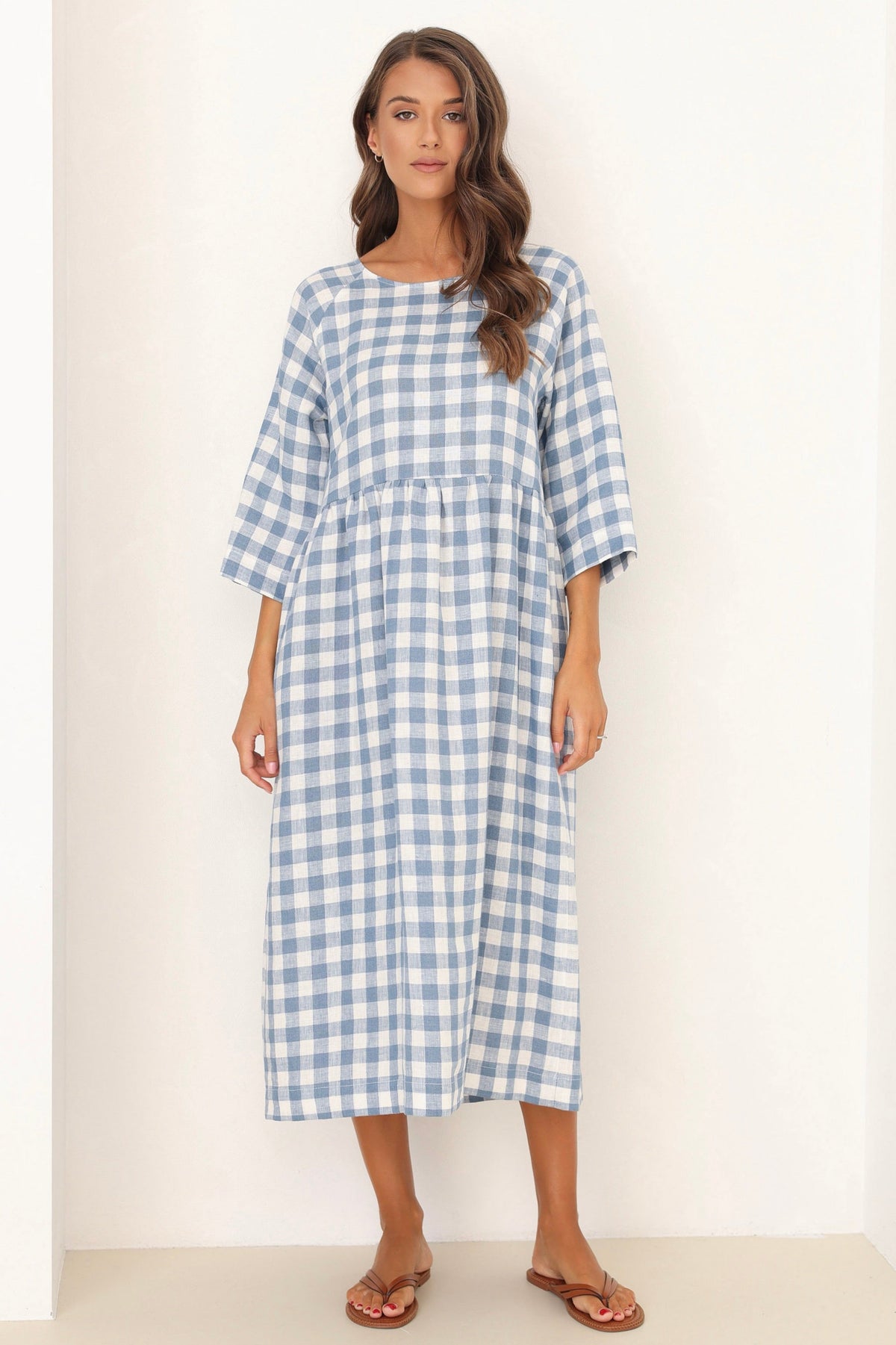 blue checkered dress, blue gingham dress, blue and white checkered dress, linen dress, gingham dress, check dress, checkered dress, gingham linen dress, gingham clothes, midi linen dress, modest linen dress, dress linen, lithuanian linen dress