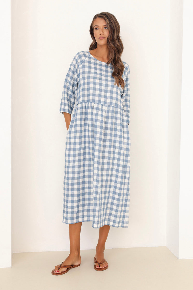 blue checkered dress, blue gingham dress, blue and white checkered dress, linen dress, gingham dress, check dress, checkered dress, gingham linen dress, gingham clothes, midi linen dress, modest linen dress, dress linen, lithuanian linen dress