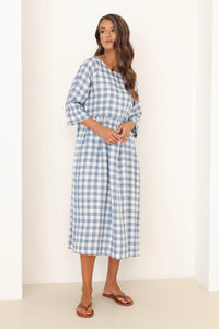 blue checkered dress, blue gingham dress, blue and white checkered dress, linen dress, gingham dress, check dress, checkered dress, gingham linen dress, gingham clothes, midi linen dress, modest linen dress, dress linen, lithuanian linen dress