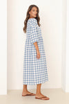 blue checkered dress, blue gingham dress, blue and white checkered dress, linen dress, gingham dress, check dress, checkered dress, gingham linen dress, gingham clothes, midi linen dress, modest linen dress, dress linen, lithuanian linen dress