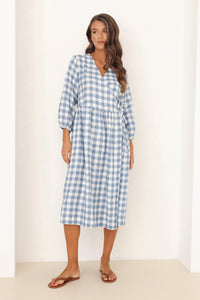 wrap linen dress blue checkered dress, blue gingham dress, blue and white checkered dress, linen dress, gingham dress, check dress, checkered dress, gingham linen dress, gingham clothes, midi linen dress, modest linen dress, lithuanian linen dress