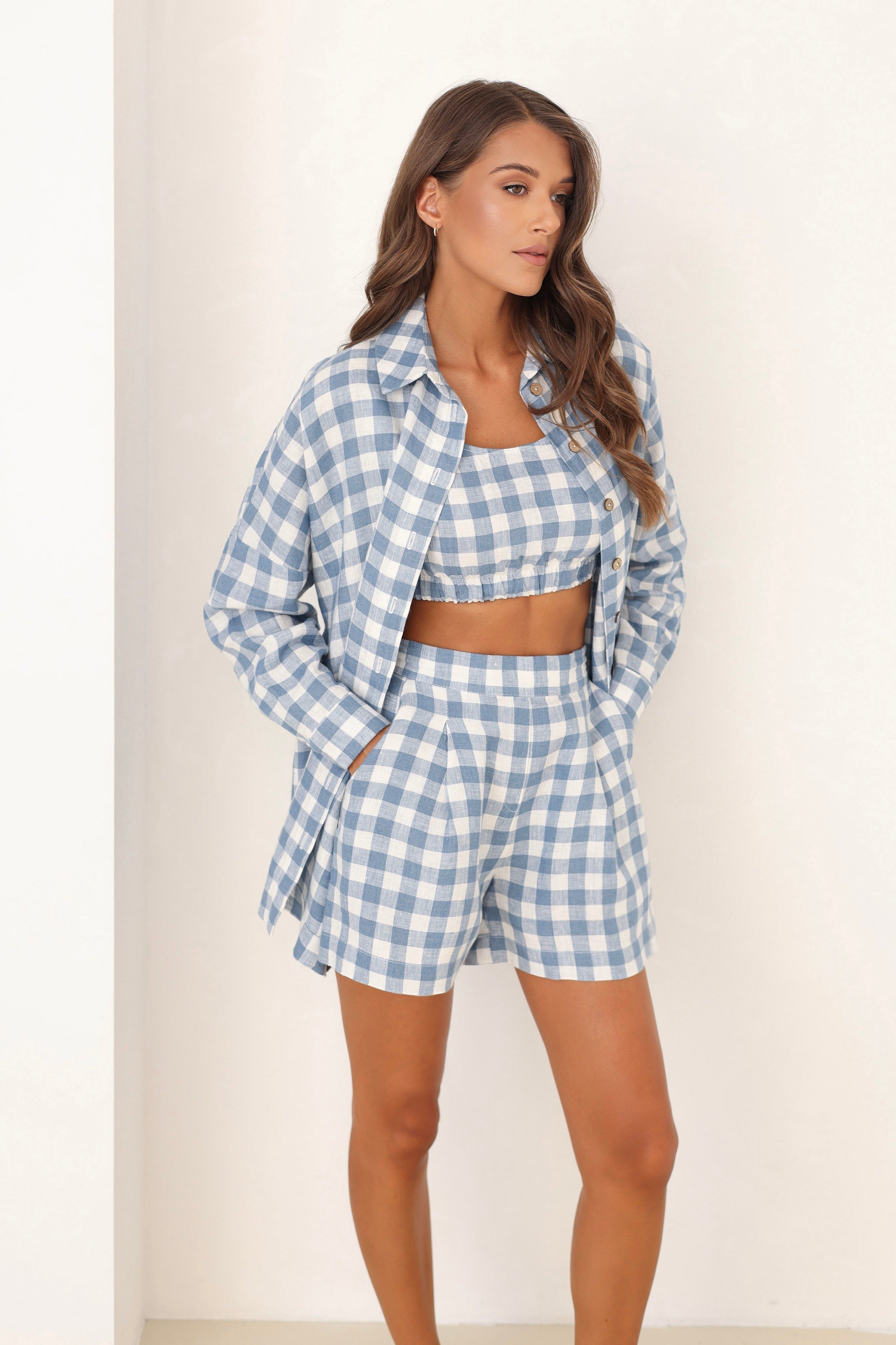 Linen Oversized Shirts in Light Blue Gingham – Linen Swan