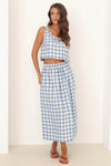 checkered linen skirt, checkered skirt, check skirt, blue gingham skirt, linen skirt, linen skirt with elastic waist, high waisted linen skirt, linen skirt pockets, linen skirt midi, summer linen skirt, casual skirt, light weight linen skirt