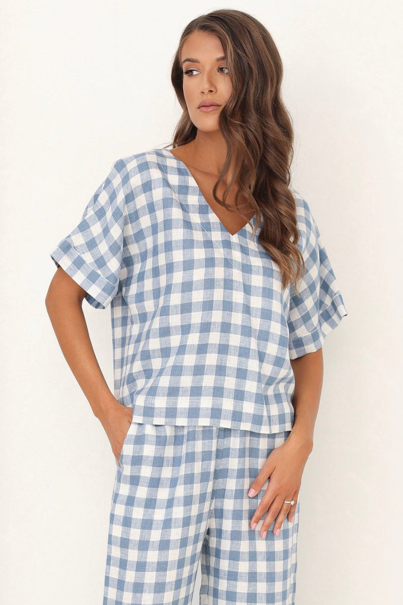 Loose Linen Top, gingham linen top women, Short Sleeve Linen Top, linen tops, basic linen top, blouses linen, linen blouse, linen tshirt, linen clothing, linen clothes, linen clothes women, boho linen, casual linen, everyday linen