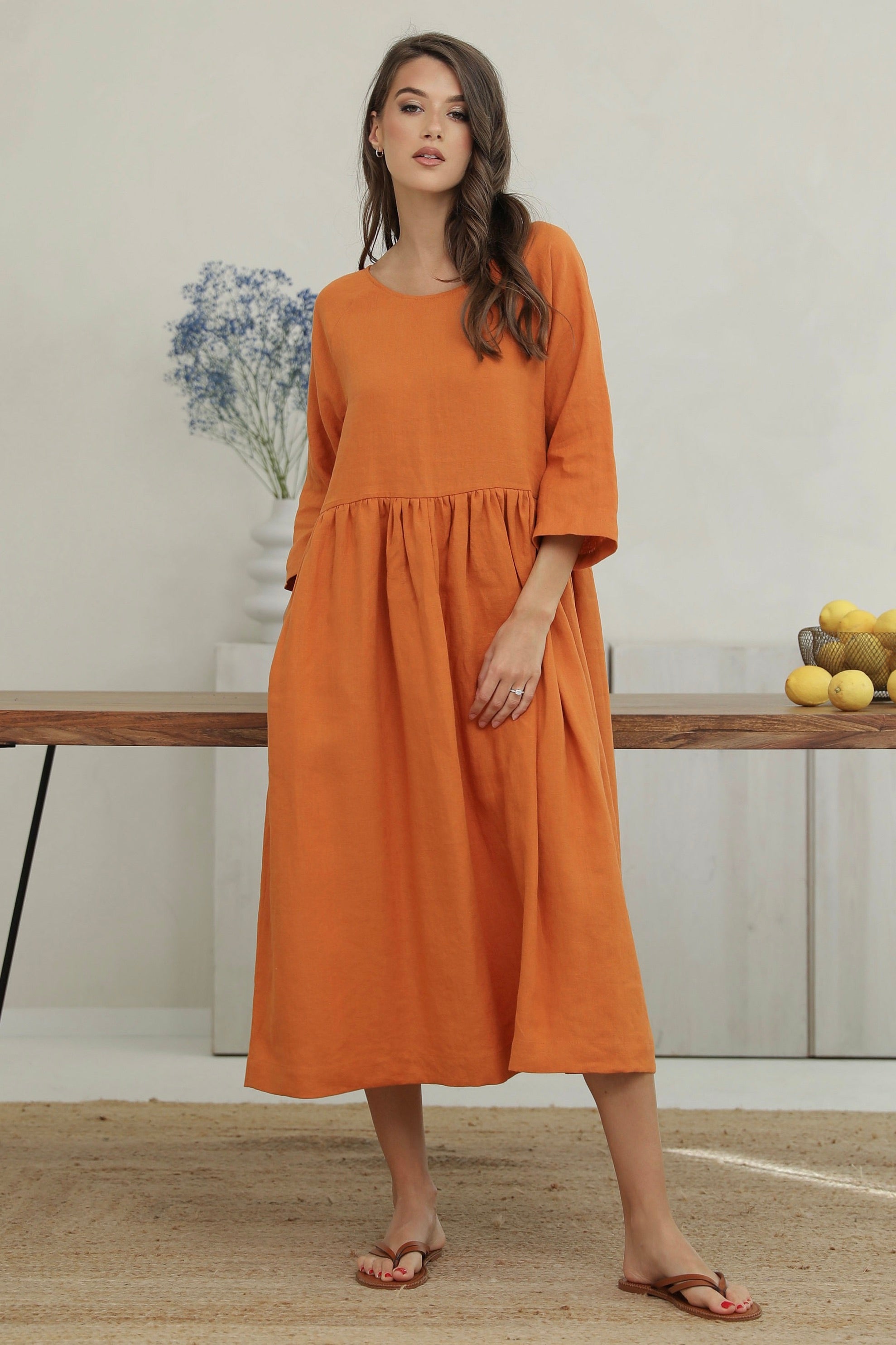 Linen Oversized Dress in Burnt Orange - Main Image