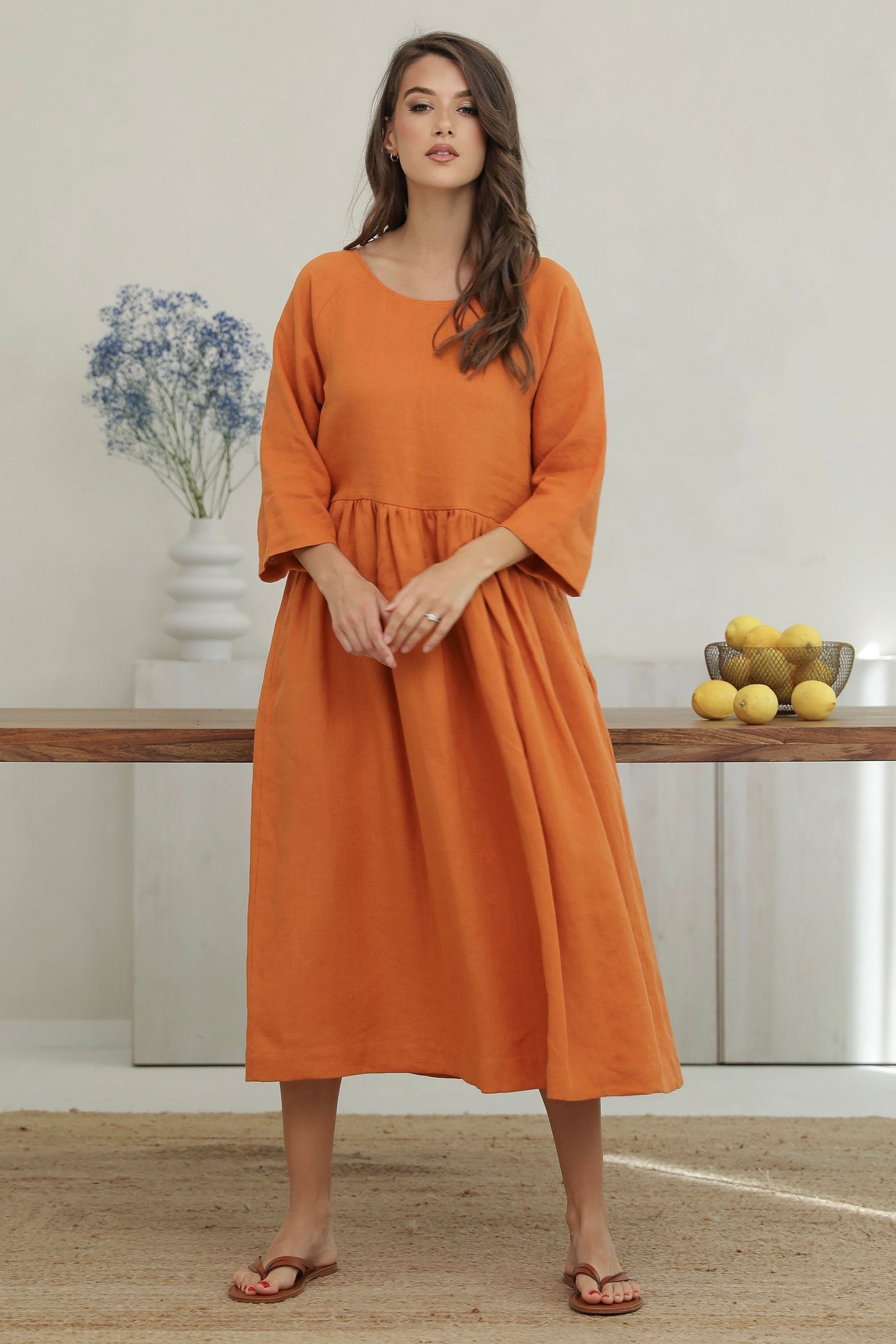 Linen Oversized Dress in Burnt Orange - Main Image
