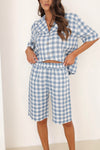 blue gingham shorts, Long linen shorts women, capris linen, capris pants, capris for women, capris women, linen pants, bottoms, high waisted linen pants, high waist linen trousers, culottes, linen, gingham clothes, gingham shorts, gingham pants