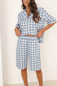 blue gingham shorts, Long linen shorts women, capris linen, capris pants, capris for women, capris women, linen pants, bottoms, high waisted linen pants, high waist linen trousers, culottes, linen, gingham clothes, gingham shorts, gingham pants