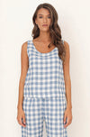 blue gingham top women, sleeveless linen top, linen sleeveless tank top, gingham top, gingham linen clothes, basic linen top, blouses linen, linen blouse, linen tshirt, everyday linen sleeveless top, gingham sleeveless top, lithuanian linen clothes