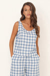 blue gingham top women, sleeveless linen top, linen sleeveless tank top, gingham top, gingham linen clothes, basic linen top, blouses linen, linen blouse, linen tshirt, everyday linen sleeveless top, gingham sleeveless top, lithuanian linen clothes