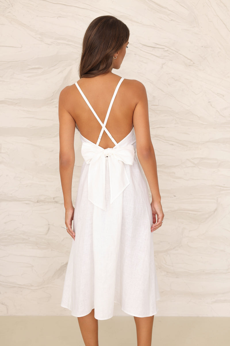 Milk White Linen Dress With Back Ribbon Linen Swan Milk White Linen Dress With Back Ribbon Linen Swan